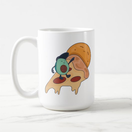 Cool Avocado Surfing op een stuk Pizza Koffiemok (Links)