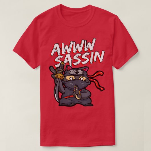 Cool AwwwSassin Samurai Cat Funny Ninja Cat Manga T-shirt (Design voorkant)