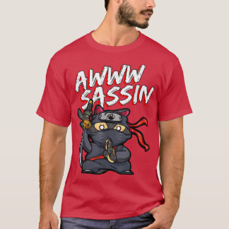 Cool AwwwSassin Samurai Cat Funny Ninja Cat Manga T-shirt
