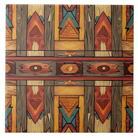 Cool Aztec faux hout keramische tegel Tegeltje (Voorkant)