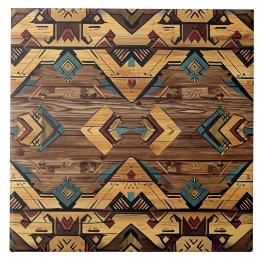 Cool Aztec faux hout Tegeltje (Voorkant)