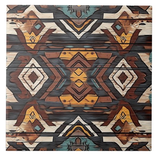 Cool Aztec faux hout Tegeltje (Voorkant)