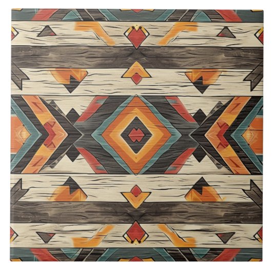 Cool Aztec faux hout Tegeltje (Voorkant)