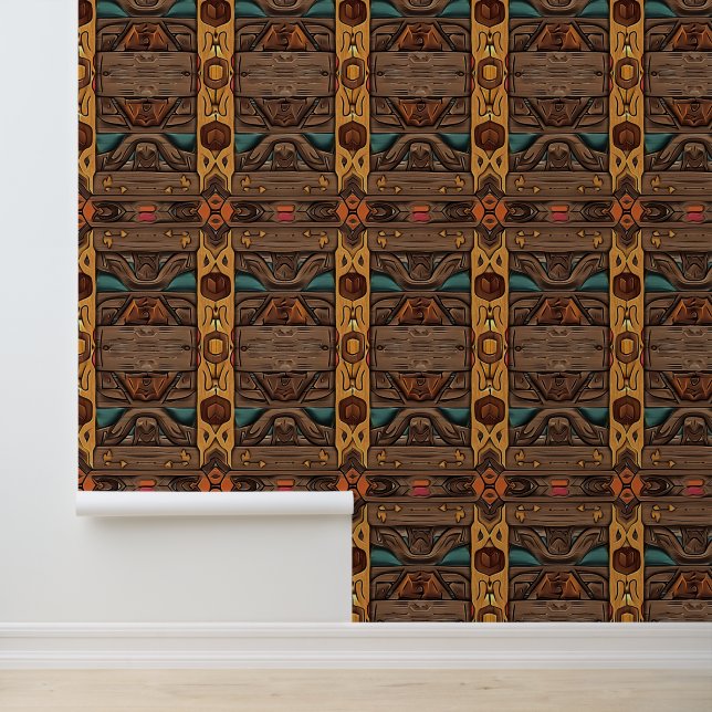 cool Aztec Western faux hout tegelpatroon Behang (Applicatie)