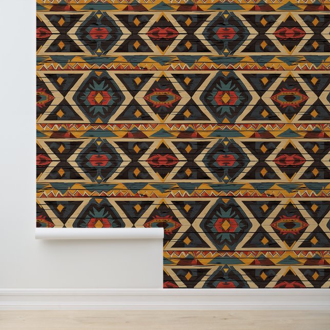 cool Aztec Western faux hout tegelpatroon Behang (Applicatie)