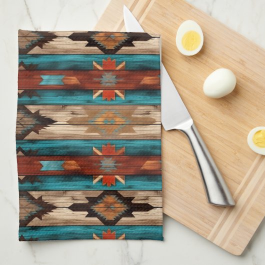 Cool Aztec Westerne faux hout betegeld Theedoek (Quarter Fold)