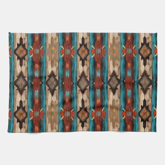 Cool Aztec Westerne faux hout betegeld Theedoek (Horizontaal)