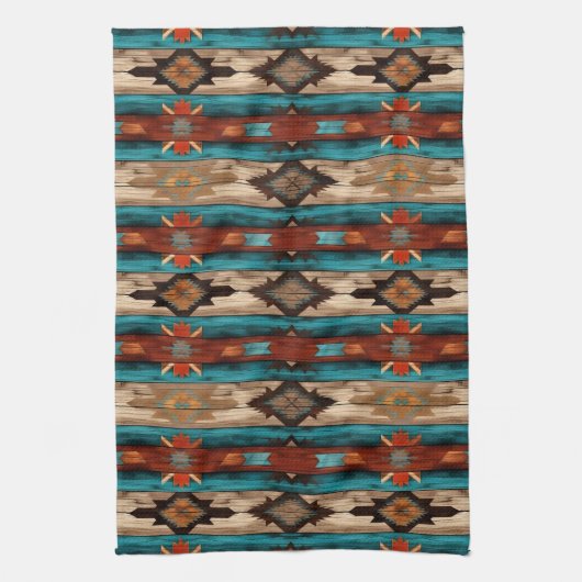 Cool Aztec Westerne faux hout betegeld Theedoek (Verticaal)