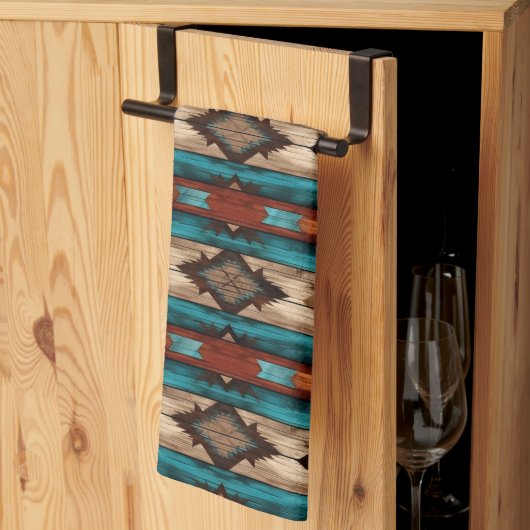 Cool Aztec Westerne faux hout betegeld Theedoek (Derde Gevouwen)