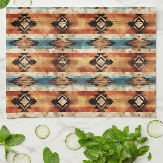 Cool Aztec Westerne faux houten tegelpatroon Theedoek (Gevouwen)