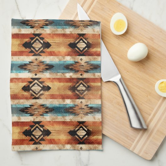 Cool Aztec Westerne faux houten tegelpatroon Theedoek (Quarter Fold)