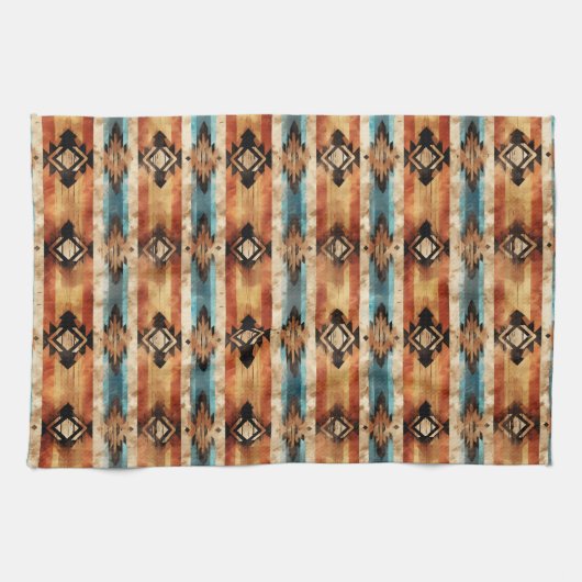 Cool Aztec Westerne faux houten tegelpatroon Theedoek (Horizontaal)