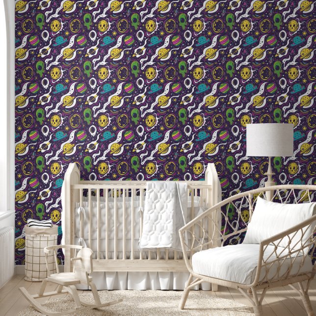 Cool baby boy ruimte buitenaards betegeld behang (Kinderen)