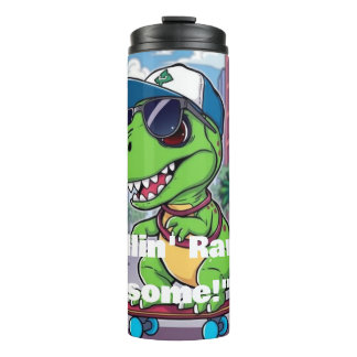 Cool Baby T-Rex op Skateboard – Leuke Kinder Water Thermosbeker