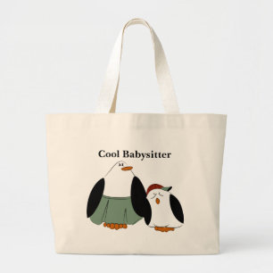 Cool Babysitter Cute Cartoon Penguins Grote Tote Bag