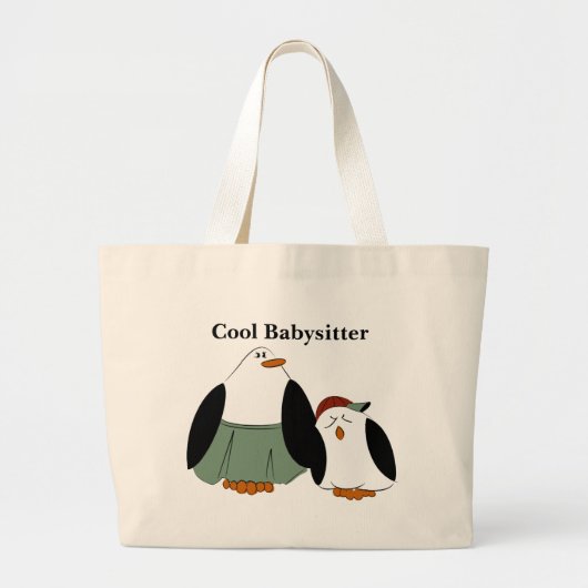 Cool Babysitter Cute Cartoon Penguins Grote Tote Bag (Voorkant)