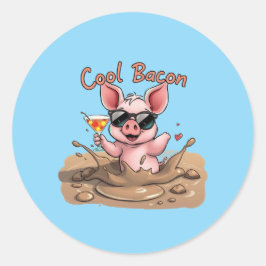 "Cool Bacon" Biggetje in zonnebril Ronde Sticker