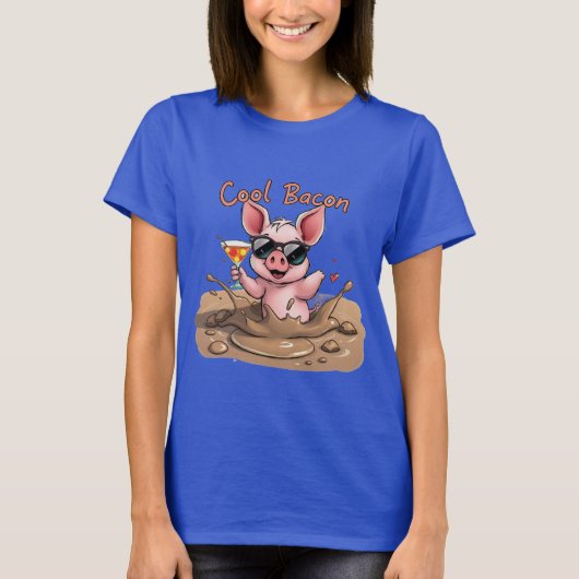 "Cool Bacon" Biggetje in Zonnebril T-shirt (Voorkant)