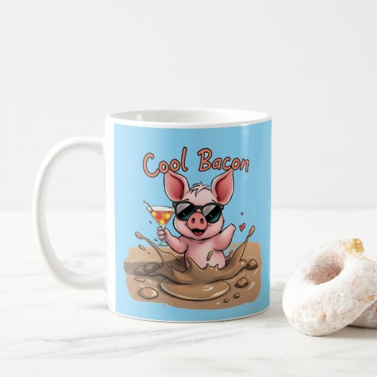 "Cool Bacon" Biggetje met zonnebril Koffiemok (Met donut)
