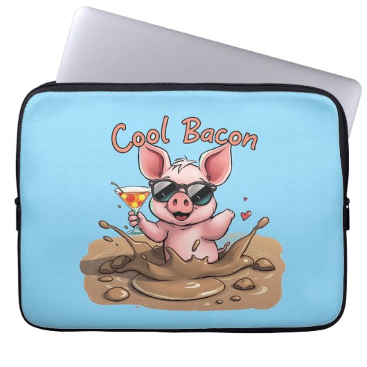 "Cool Bacon" Biggetje met zonnebril Laptop Sleeve (Voorkant)