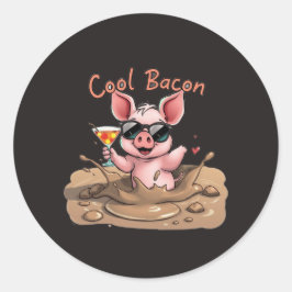"Cool Bacon" Biggetje met zonnebril Ronde Sticker