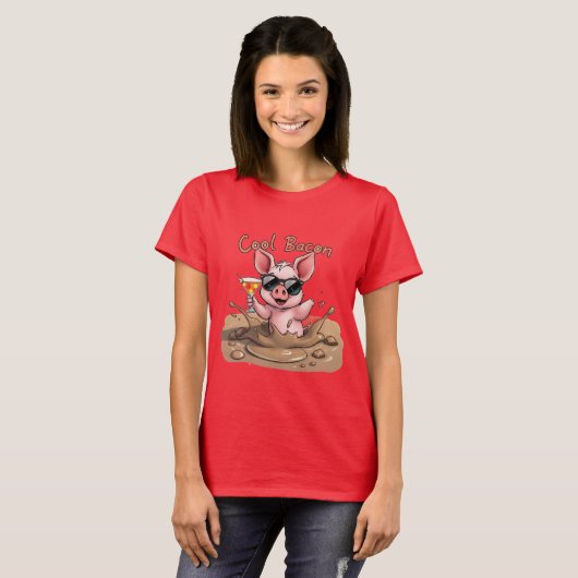 "Cool Bacon" Biggetje met zonnebril T-shirt (Voorkant volledig)