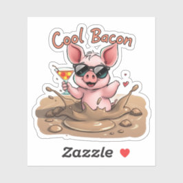 "Cool Bacon"Piglet in Sunglasses Cut Vinyl Sticker