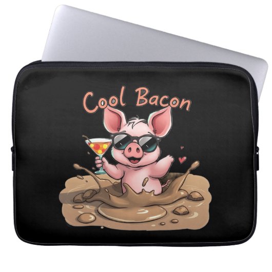 "Cool Bacon" Piglet in Sunglasses Laptop Sleeve (Voorkant)