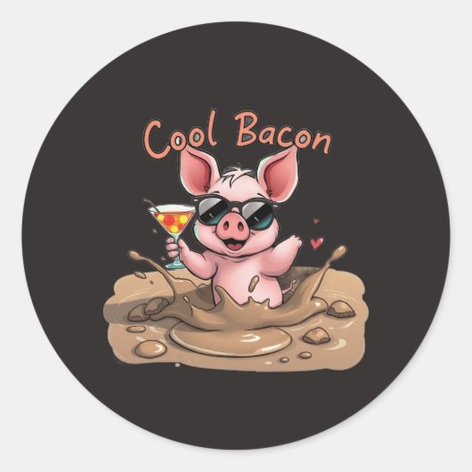 "Cool Bacon" Piglet in Sunglasses Ronde Sticker (Voorkant)