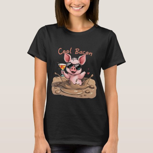 "Cool Bacon" Piglet in Sunglasses T-shirt (Voorkant)
