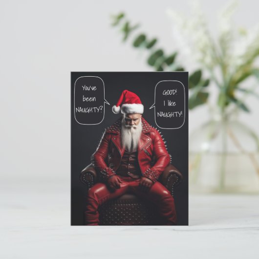 Cool Badass Santa in rood leer vindt het ondeugend Briefkaart (Staand voorkant)