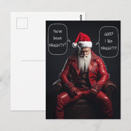Cool Badass Santa in rood leer vindt het ondeugend Briefkaart (Voorkant / Achterkant)