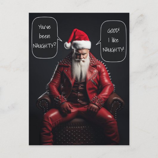 Cool Badass Santa in rood leer vindt het ondeugend Briefkaart (Voorkant)