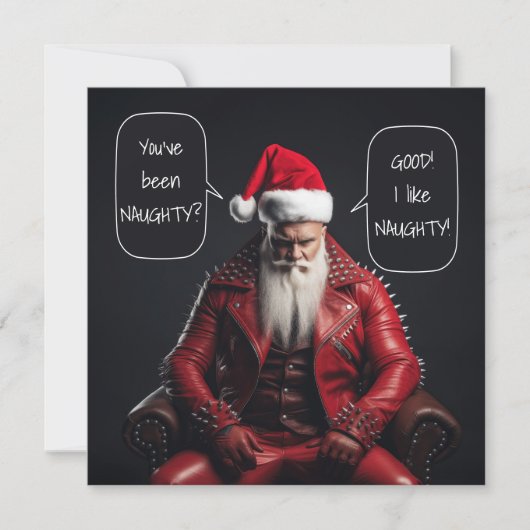 Cool Badass Santa in rood leer vindt het ondeugend Feestdagenkaart (Voorkant)