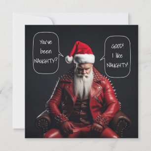 Cool Badass Santa in rood leer vindt het ondeugend Feestdagenkaart