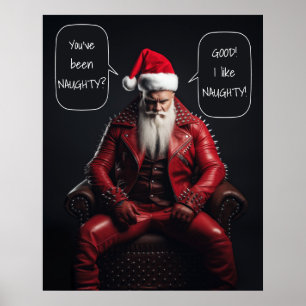 Cool Badass Santa in rood leer vindt het ondeugend Poster