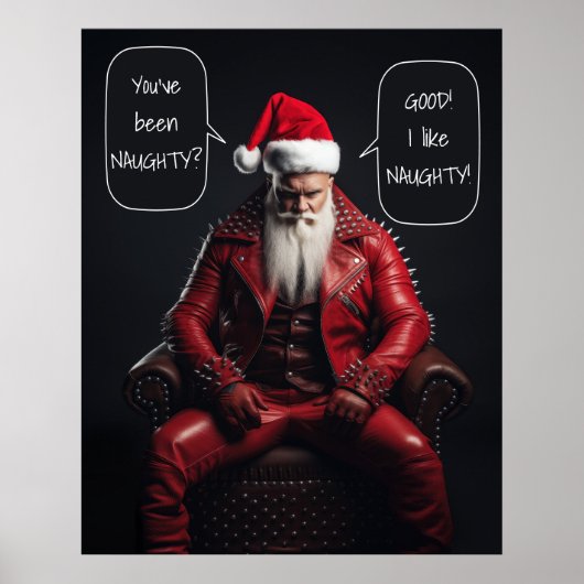 Cool Badass Santa in rood leer vindt het ondeugend Poster (Voorkant)