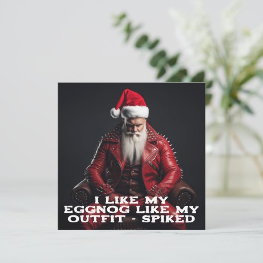 Cool Badass Santa - Spiked Eggnog Spiked Outfit Feestdagenkaart (Staand voorkant)