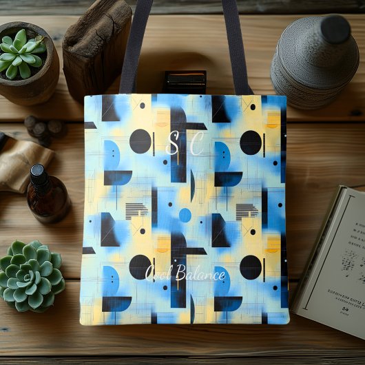 Cool Balance Abstract – blauw, geel en zwart Tote Bag
