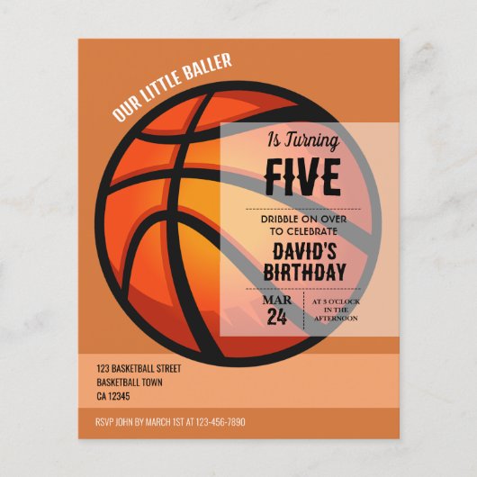 Cool Baller Basketbal Budget Verjaardag Uitnodigin (Voorkant)