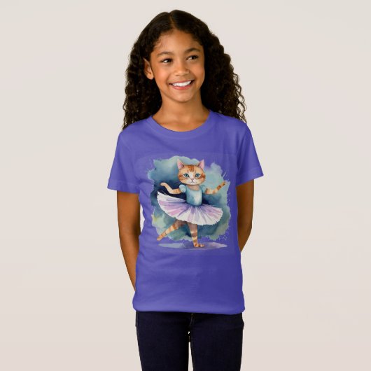 Cool Ballerina Dancing Cat Kitten Leuke Waterverf T-shirt (Voorkant volledig)