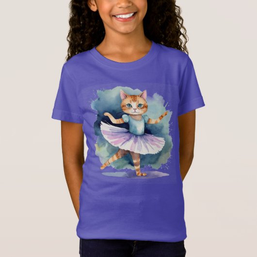Cool Ballerina Dancing Cat Kitten Leuke Waterverf T-shirt (Voorkant)