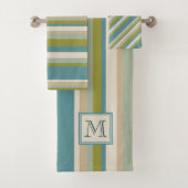 Cool Bamboe Blauwgroen Green Stripes Patroon | Mon Bad Handdoek (Insitu)