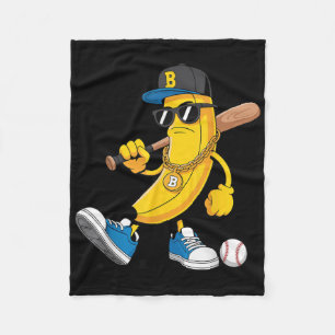 Cool Banana Draag Sungles Baseball Player Cartoon Fleece Deken