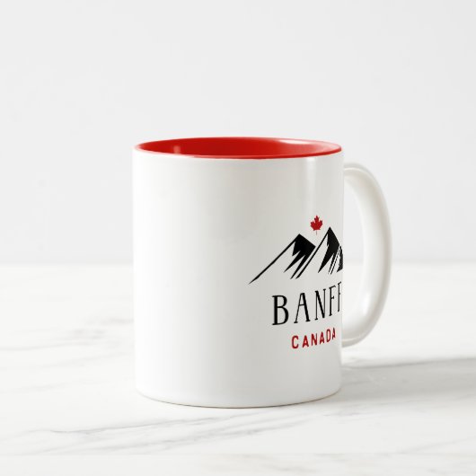 Cool Banff Canada Mountains esdoornblad licht-kleu Tweekleurige Koffiemok (Voorkant rechts)