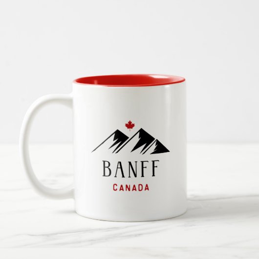 Cool Banff Canada Mountains esdoornblad licht-kleu Tweekleurige Koffiemok (Links)