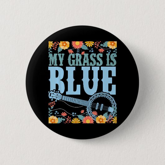 Cool Banjo Flowers  snaarblauw Ronde Button 5,7 Cm (Voorkant)