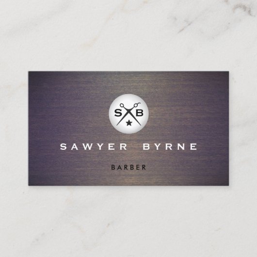 Cool Barber Monogram Scissors Logo Hout Visitekaartje (Voorkant)