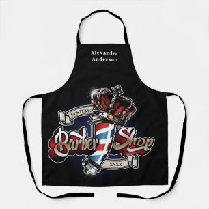 Cool Barber Pole en Crown Logo personalize  Schort