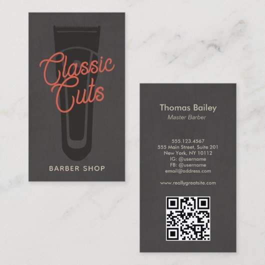 Cool Barber Shop QR Code Visitekaartje (Voorkant / Achterkant)